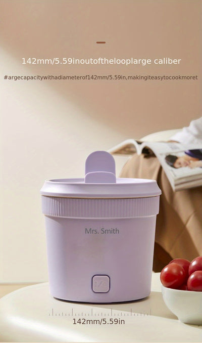 Mrs. Smith 6.3-Inch Electric Hot Pot with Mobile Phone Holder - 1L Capacity, Fast Heating 400W, Dual Temperature Control, Non-Stick, PP Material, Ideal for Frying, Stewing & Instant Noodles - Purple, Portable Hot Pot