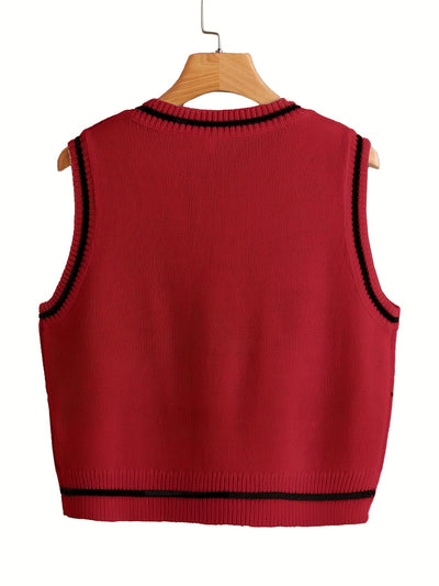 Women's Gothic White V-Neck Sleeveless Skull Sweater Vest - Black & White Cardigan with Skull Pattern, Layered Blazer-like Jacket for Spring Summer Fall, Casual & Themed Events (Hand Wash/Dry Clean)