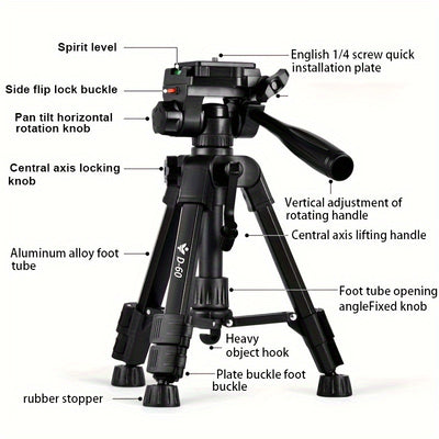 Professional Photography Camera Stand 360° Rotating Bracket Portable Stable Desktop Tripod SLR Camera Photography Video Live with Storage Bag Mobile Phone Clip