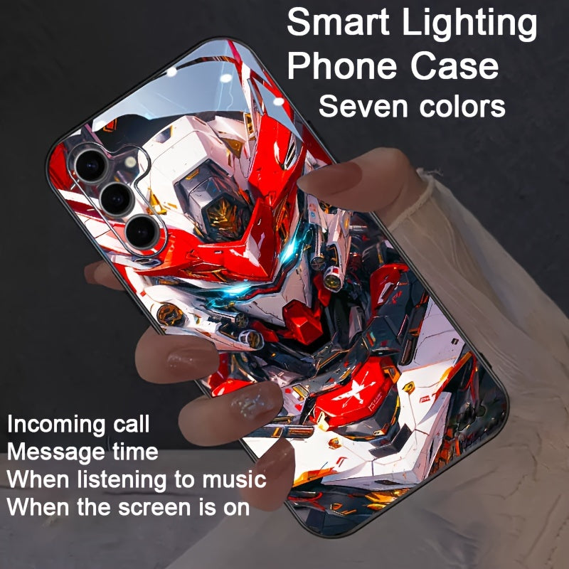 Cool Red Mecha Colorful Intelligent Voice-Controlled Luminous Mobile Phone Case Suitable for S24 Ultra/S22 Ultra/S23 Ultra/S21 Ultra/ip16promax/ip15promax/ip14promax/ip13promax Intelligent Luminous Voice-Controlled Mobile Pho