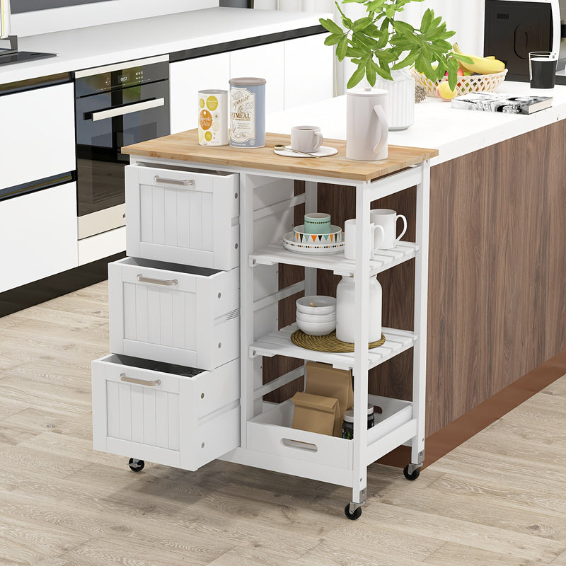 Costway Kitchen Island Cart Mobile Storage Organizer w/ 3 Large Drawers 2 Open Shelves
