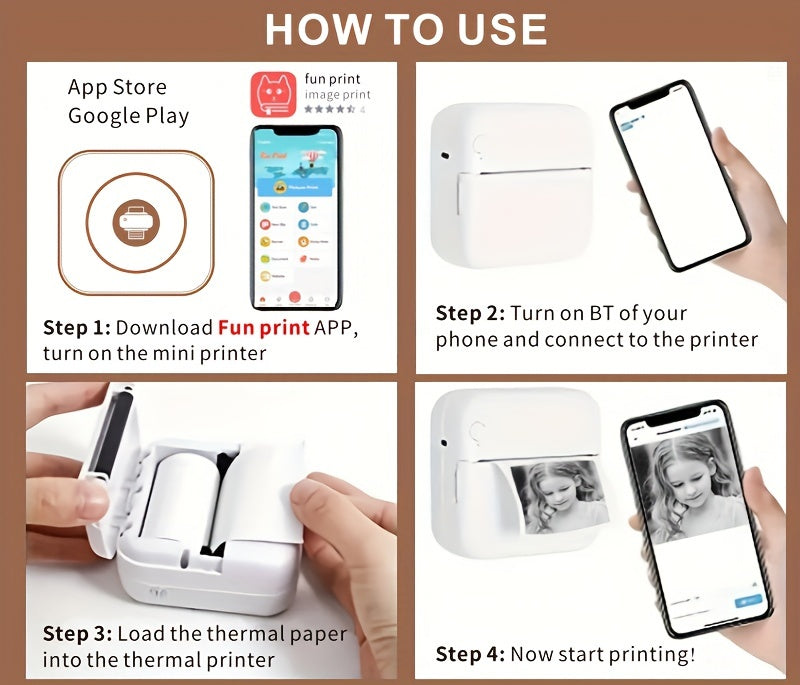 Student Mini Thermal Printer, ink-free mobile office, print labels, pictures, photos, file materials, connect to the phone download APP Android available, small pocket machine