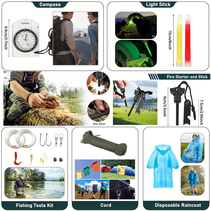 Survival Kit, 320pcs Survival Emergency Gear And Supplies with First Aid Kit Pouch, Emergency Kit with Tent, Camping Axe Hammer, Survival Shovel for Earthquake, Outdoor Adventure, Hiking, Hunting, Great Gift Idea for Men Wome