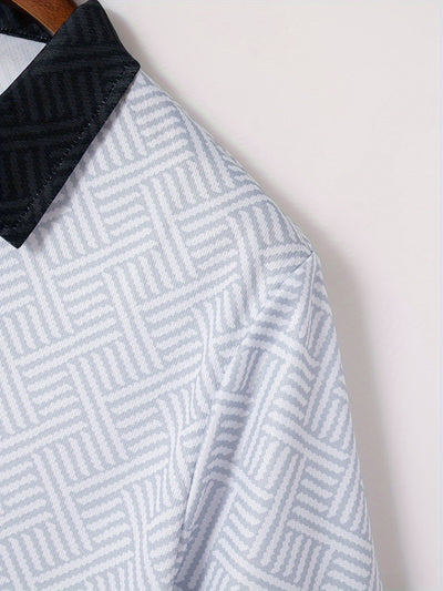 Mens 2Pcs Casual Summer Set - Breezy Short Sleeve Shirt with Matching Drawstring Shorts - Ideal for Vacation & Workout